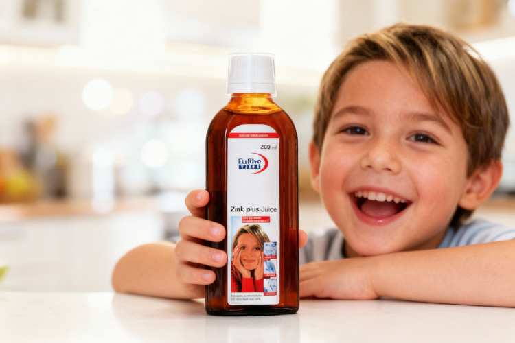 شربت زینک پلاس یوروویتال برای کودکان در دست کودک